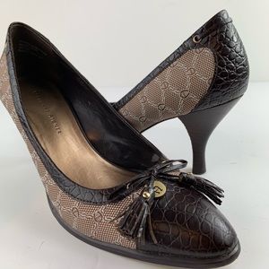 EUC Etienne Aigner monogram canvas and tassel shoe